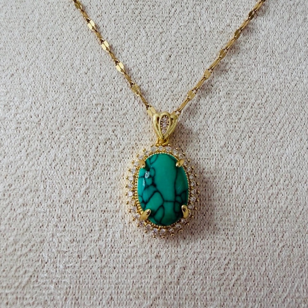 Gold-Tone Turquoise Oval Pendant Necklace